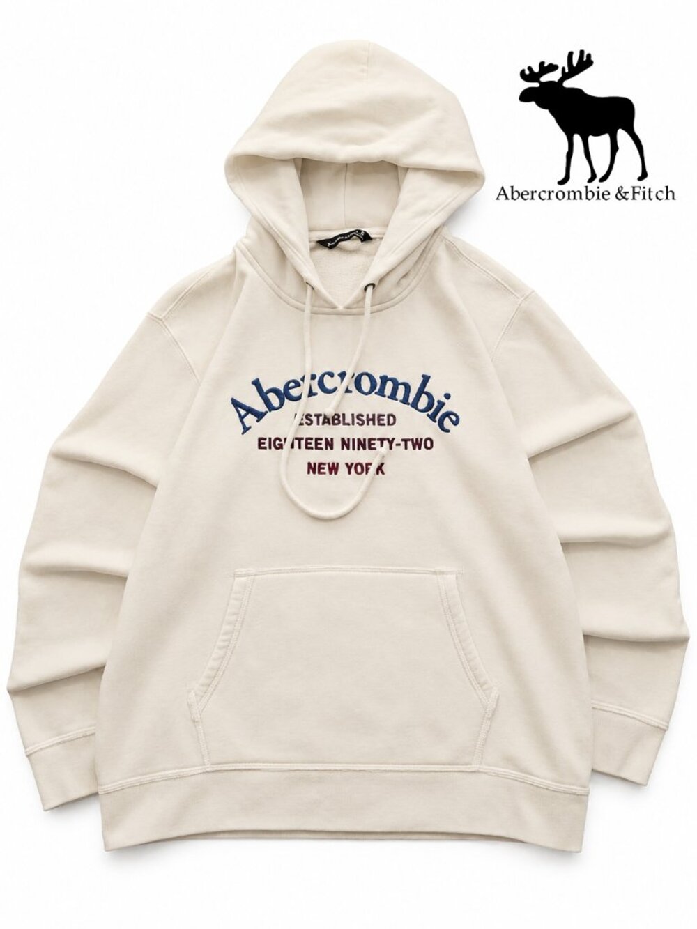 Abercrombie & Fitch Cream Embroidered Logo Pullover Hoodie Women's Small